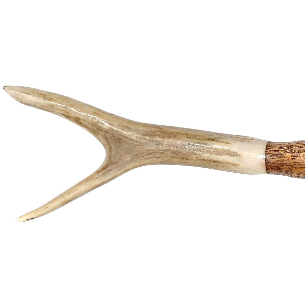 Deer Antler Back Scratcher Handmade Turned Wood Handle Leather Hang Tie 21"